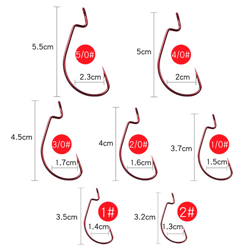 7316 Crankbait Hook Wide Belly Red Fish Hook 2#—5/0# Single Hook Red Electroplated Crankbait Hook Sea Fishing Texas Rig