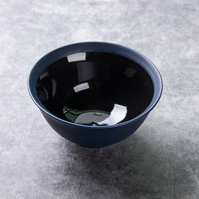Borde azul de cerámica negro tazón Ramen tazón diagonal tazón de fuente