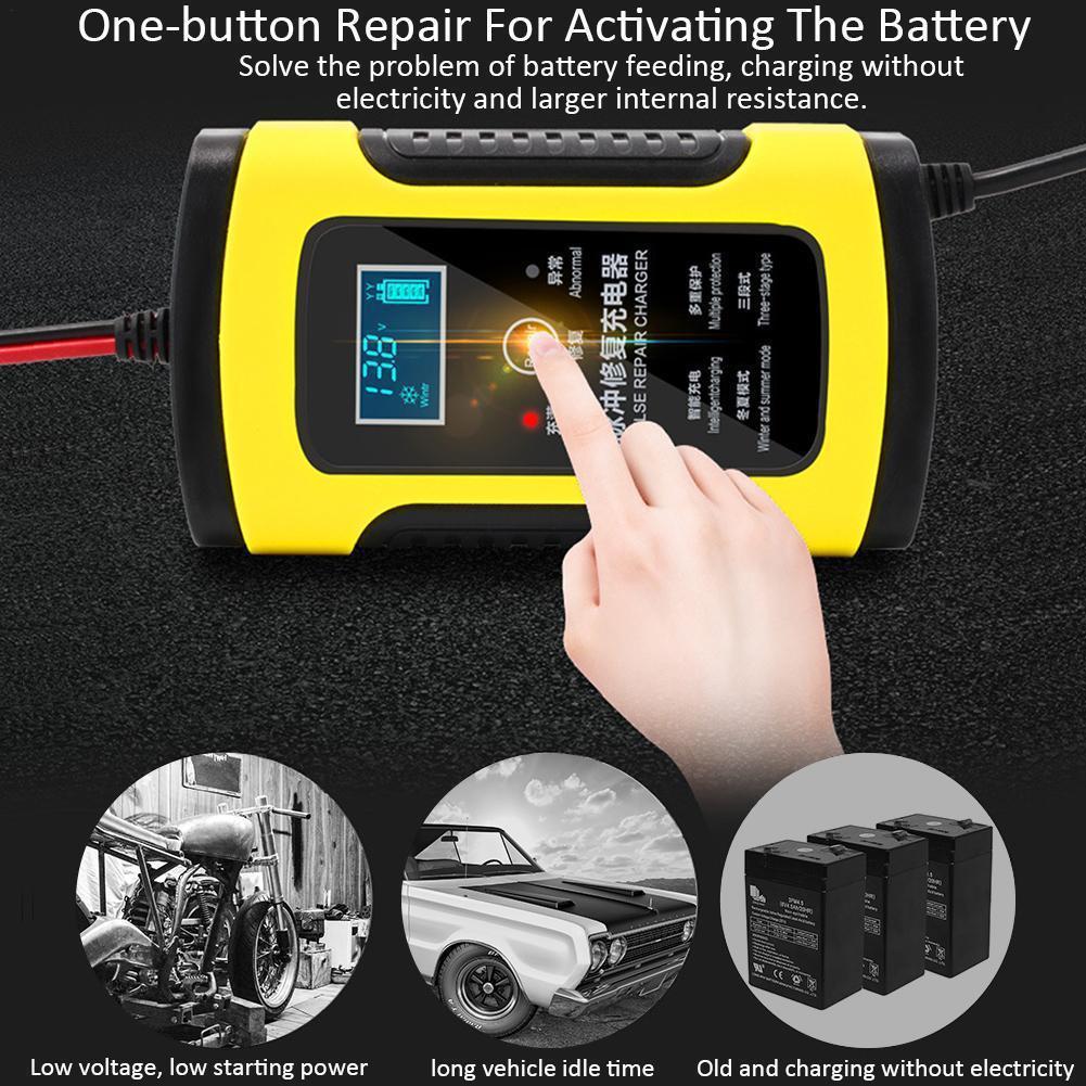 Cargador de batería de coche 12v, cargador de motocicleta totalmente inteligente, cargador de batería con reparación automática