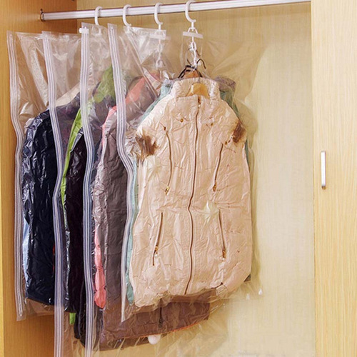 Household side pull hanging vacuum compression bag transparent hanging down jacket clothes dustproof storage bag wholesale