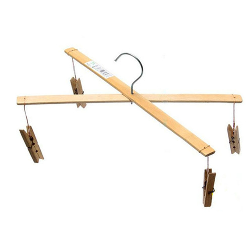 Bamboo trouser rack with 4 clips, multi-purpose clothes drying rack, wholesale folding sock clips, underwear clips, two yuan store department store