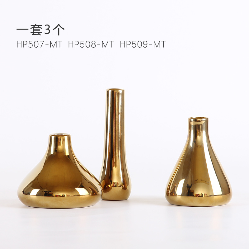 INS jarrón de cerámica dorado de tres piezas decoración del hogar moderno dispositivo de flores decoración suave nórdica decoración de la sala de estar