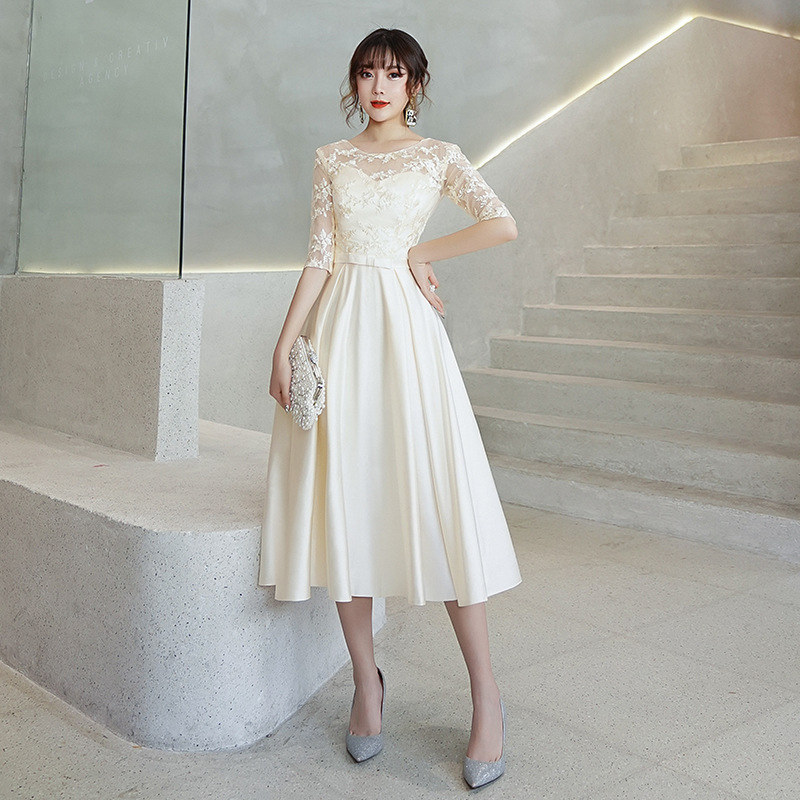 Vestido de dama de honor gris para mujer, nuevo modelo 2025, vestido de otoño para damas de honor, vestido de hermana, vestido de longitud media para banquete de boda, vestido de noche