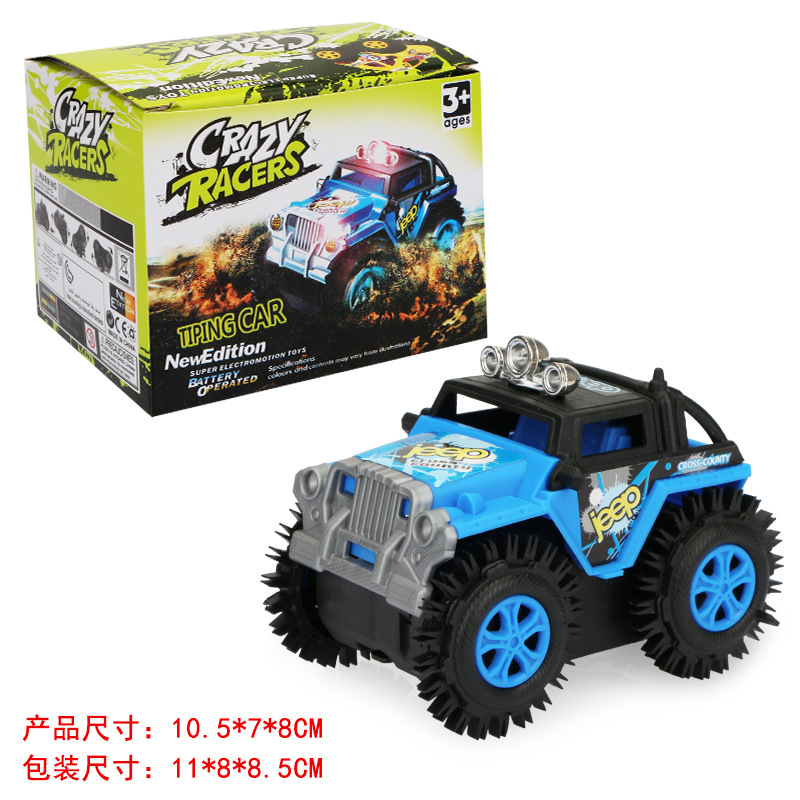 Exportaciones transfronterizas de dibujos animados camión volquete eléctrico niños jugando coche de acrobacias volteo Jeep granjero coche de policía coche de juguete