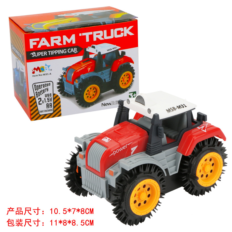 Exportaciones transfronterizas de dibujos animados camión volquete eléctrico niños jugando coche de acrobacias volteo Jeep granjero coche de policía coche de juguete