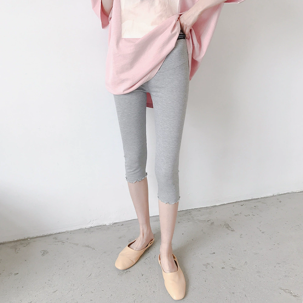 Летние Брюки для беременных, облегающие эластичные укороченные Леггинсы, модные повседневные брюки на животе, универсальные брюки для похудения для беременных, модные для мам