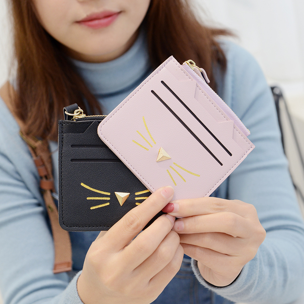 厂家批发2023新款女士短款钱包韩版卡通可爱猫咪拉链卡包小钱包
