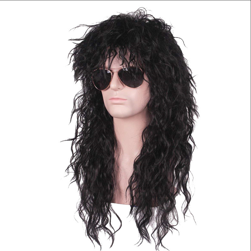 European and American 80 s retro rock style long curly hair fluffy corn perm foam roll black explosive head rock wig
