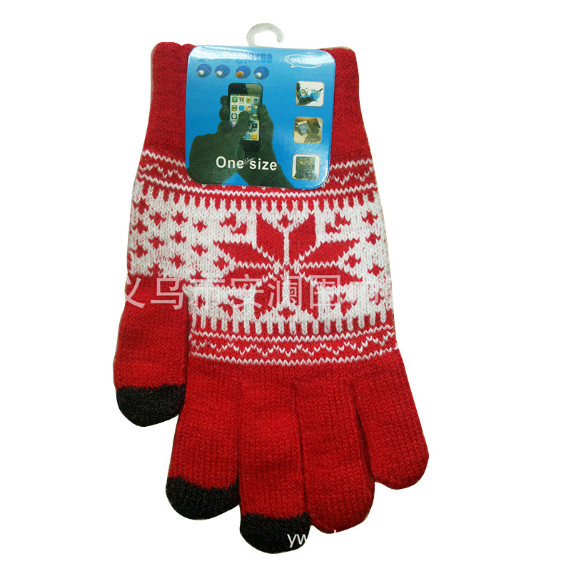 Shun Zun guantes de punto muestra de fábrica se puede hacer guantes de pantalla táctil acrílica copo de nieve octogonal jacquard guantes de pantalla táctil