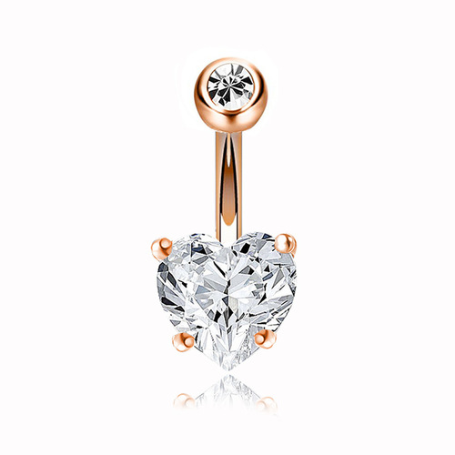 European and American double diamond four-prong love zircon fashionable belly button ring stainless steel belly button nail trendy stainless steel belly button button