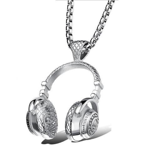  cross-border e-commerce supply European and American jewelry Rock music alloy headphone pendant Titanium steel couple necklace