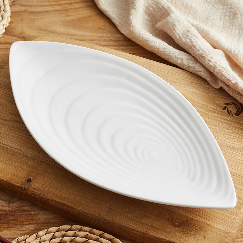 Plato de doble punta Plato de cerámica creativa Suministros de hotel Plato de vajilla de porcelana blanca Plato de dim sum Shanxi