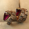 Ruby tourmaline golden elastic ring, diamond encrusted, silver 925 sample, pink gold