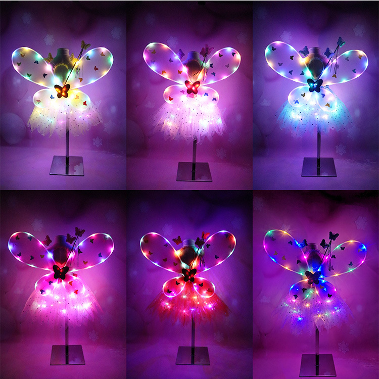 Factory direct new light-emitting butterfly wings three-piece tutu skirt luminous butterfly wings set of four Christmas