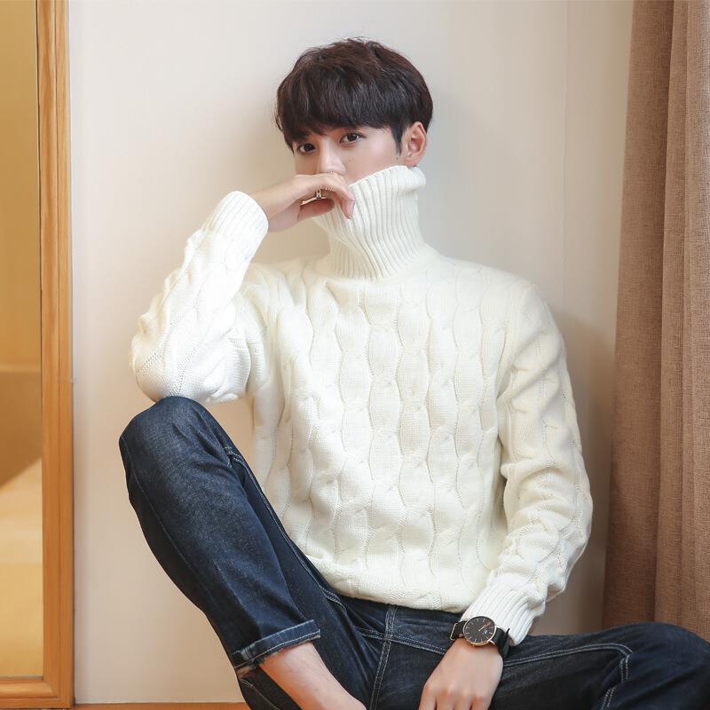 2025 New Autum K-Style Thickeneded Turtleneck Twisted Men's Knitwear Youth Student Warm Knitwear Top