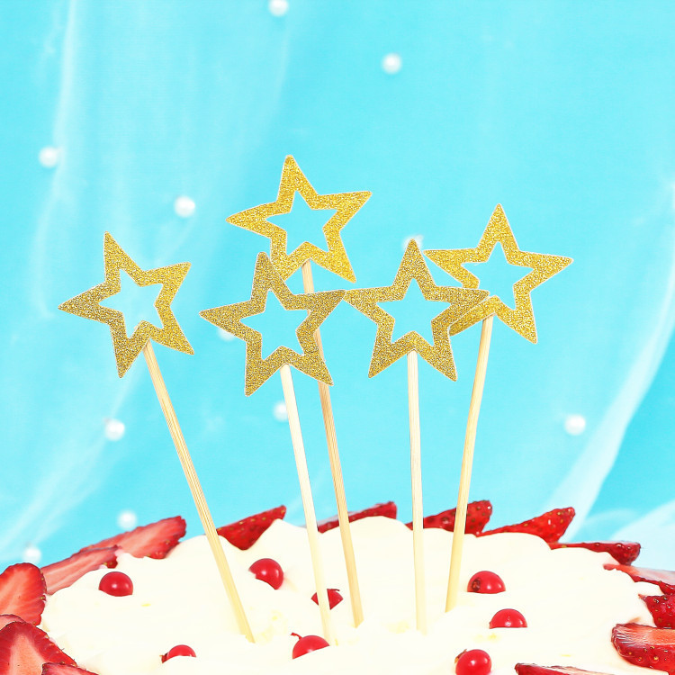 Wholesale Pack of 5 Cake Decoration 3D Hollow Star Inserts, Gold and Black Baking Cake Toppers Manufacturer