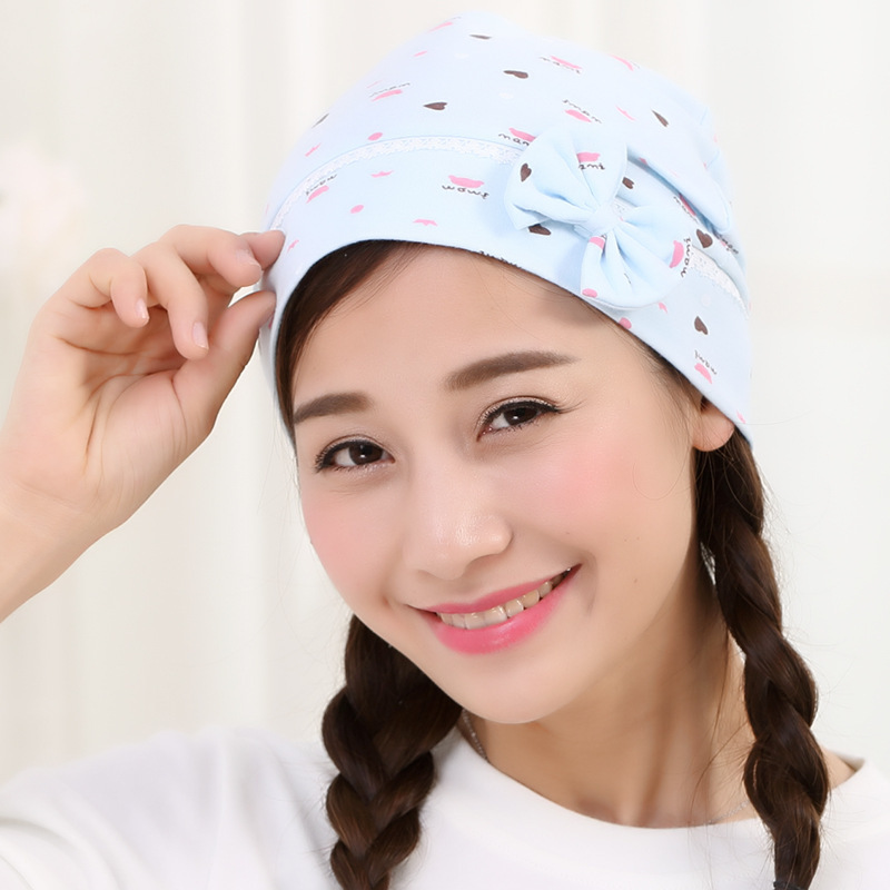 Pure cotton maternity hat, postpartum maternity hat, baby care headscarf with heart-shaped peach blossom trim, all cotton.