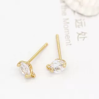 diy饰品配件925银针耳钉韩版微镶锆石镀14K真金耳环配件批发