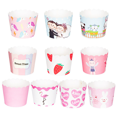 Small cake cup muffin cup high temperature baking chiffon small cake cup disposable cute pattern paper cup 50 pieces