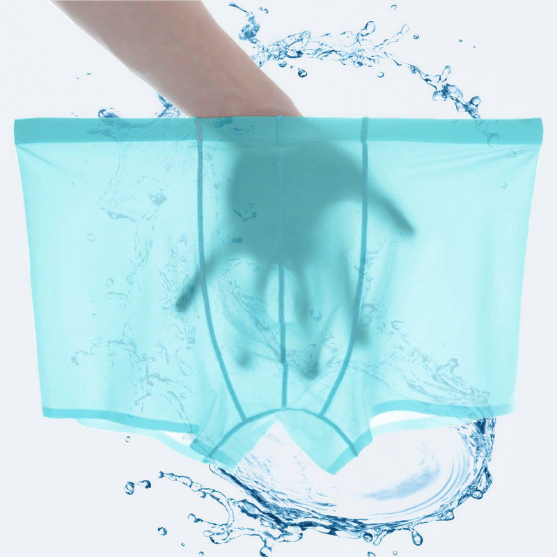 Men's Underwear Ice Silk Boxers Full Transparent Sexy Low Waist Four Corner Ice Silk Ultra-thin Men's Boxer Underwear Cross-border