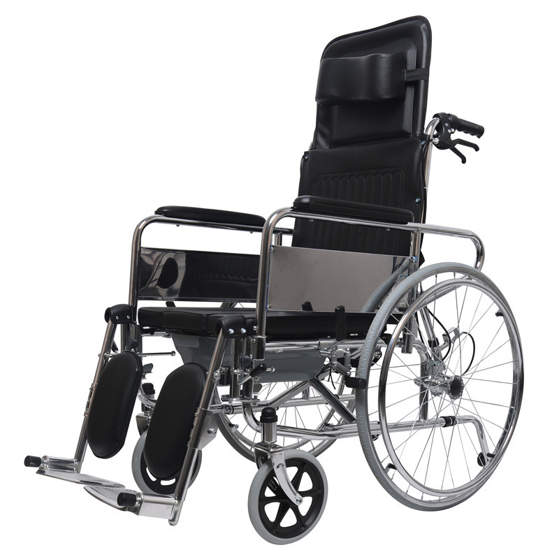 Silla de ruedas para ancianos con inodoro plegable ligero multifuncional carro silla de ruedas para Discapacitados de acero de alto carbono completo mentira