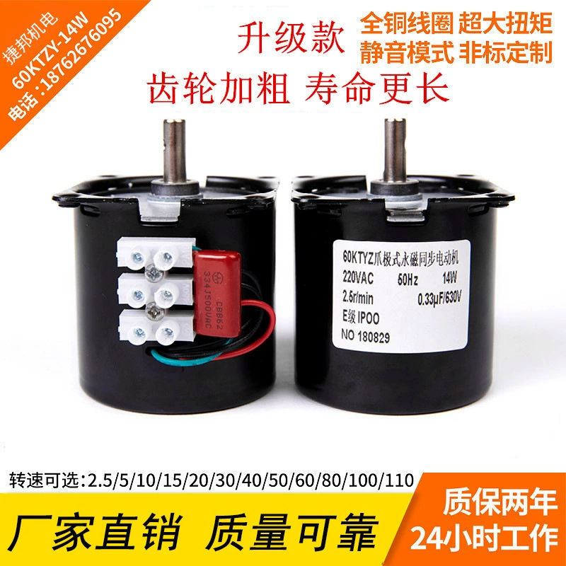Низкоскоростной синхронный двигатель с постоянными магнитами Micro AC 220V60KTYZ, мотор-редуктор 14 Вт, 2,5 об/мин