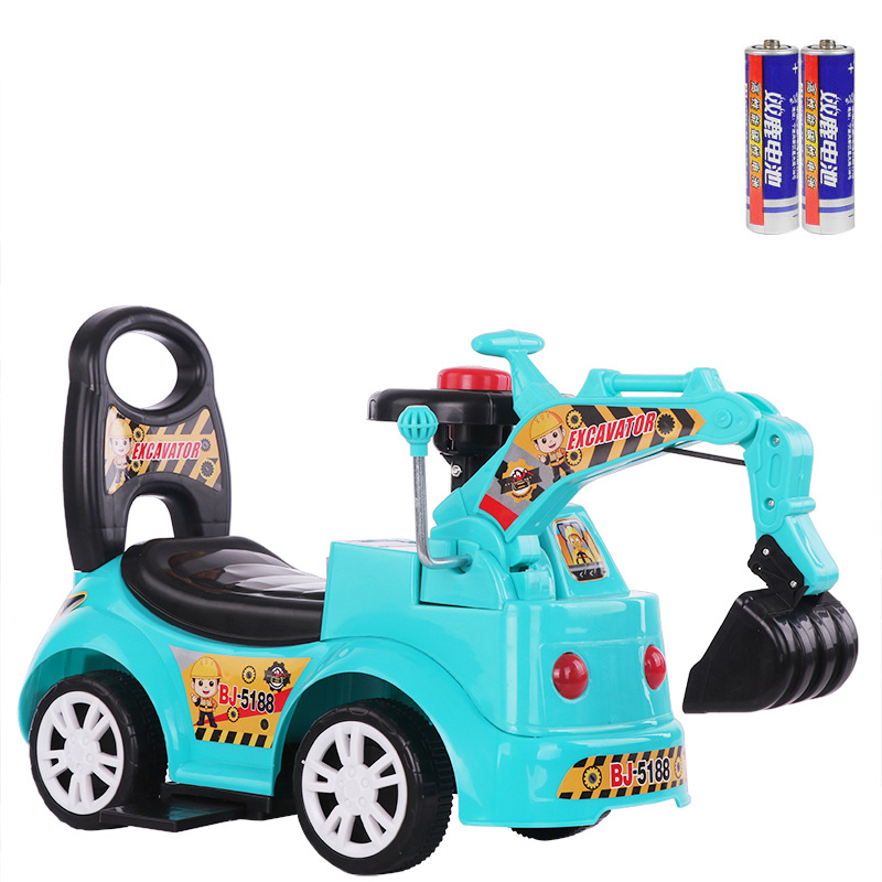 Una pieza de entrega para niños columpio coche excavadora sentado y montando bebé juguete grande música ingeniería coche excavadora