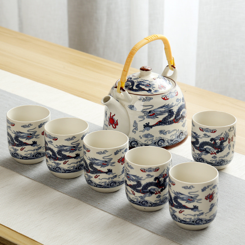 Tetera grande bandeja de té cerámica porcelana azul y blanca Kung Fu haz olla hogar simple juego de té traje bandeja una olla seis tazas