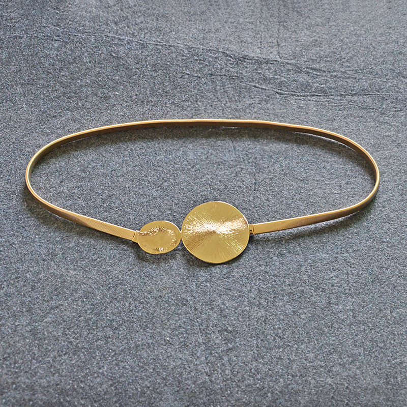 Transfronterizo de las mujeres de metal primavera cadena de la cintura de la hoja de loto decorativo hebilla de metal doble redondo cadena elástica delgada