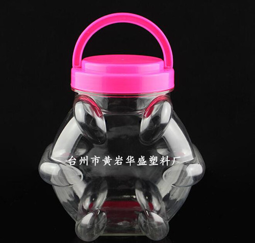 厂家直销六角形塑料糖果罐、PET塑料礼品罐、广口包装罐