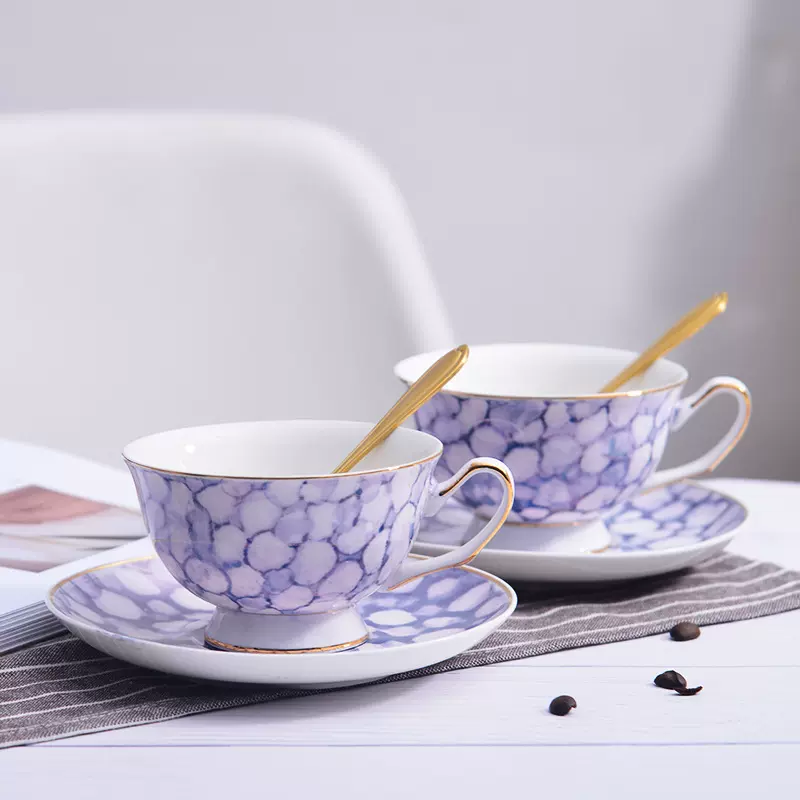 北欧创意骨瓷咖啡杯碟套装 手绘点釉金边陶瓷杯碟 下午茶具套装