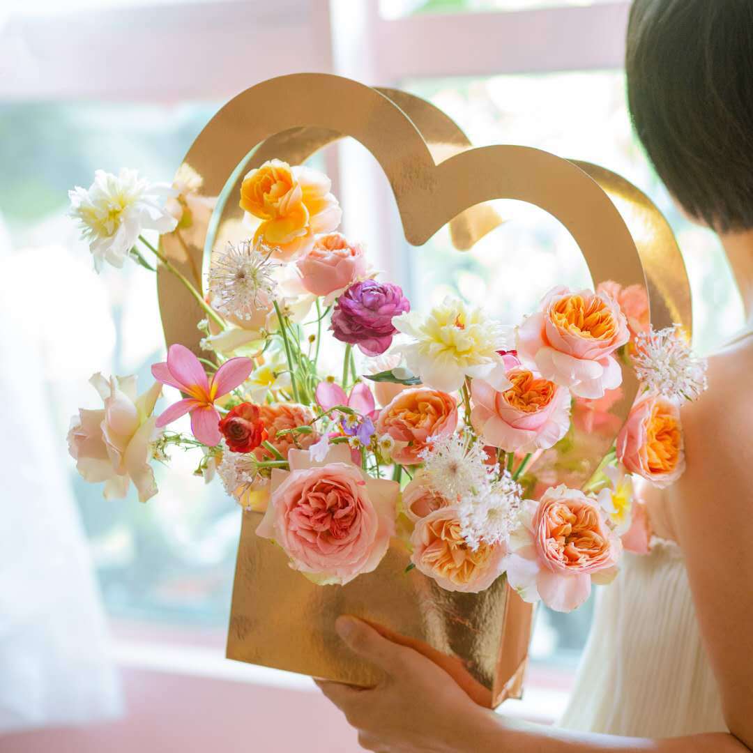 Bolsa de mano con diseño de flores, caja de flores en forma de corazón para el Día de San Valentín, caja de regalo para flores, caja de embalaje para arreglos florales, cesta de flores de papel
