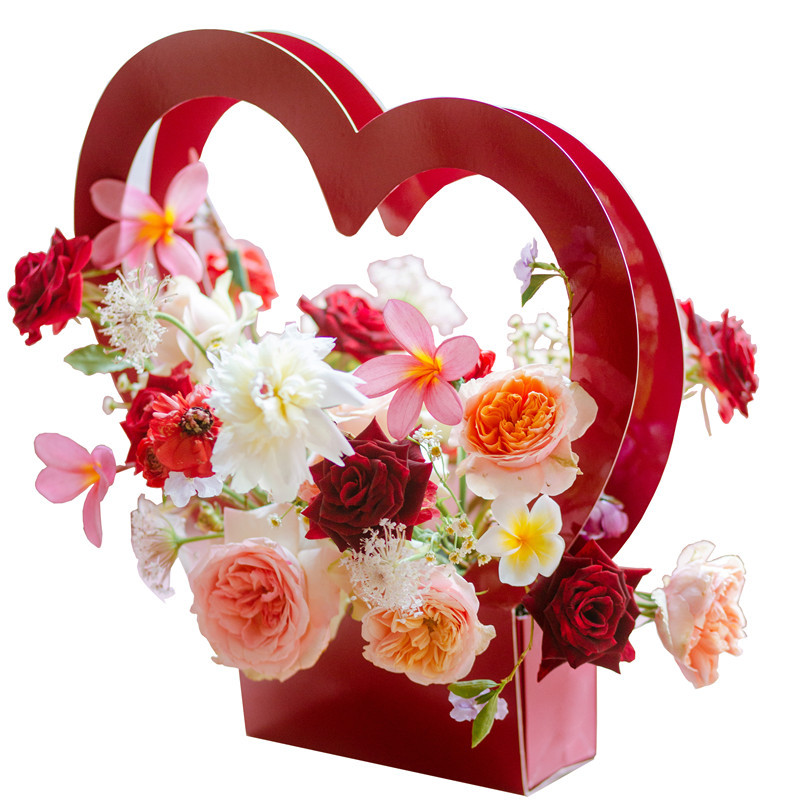 Bolsa de mano con diseño de flores, caja de flores en forma de corazón para el Día de San Valentín, caja de regalo para flores, caja de embalaje para arreglos florales, cesta de flores de papel