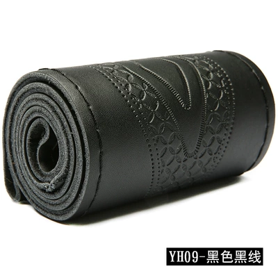Genuine Leather fashion embossed hand sewing steering wheel cover four seasons applicable car handle cover YH-09 (Steering wheel cover) - black-black-line-38cm