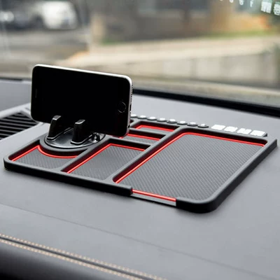 Car anti-slip mat multi-function mobile phone navigation bracket storage rack silicone dashboard temporary parking number plate (Anti-slip mat) - red-b-product