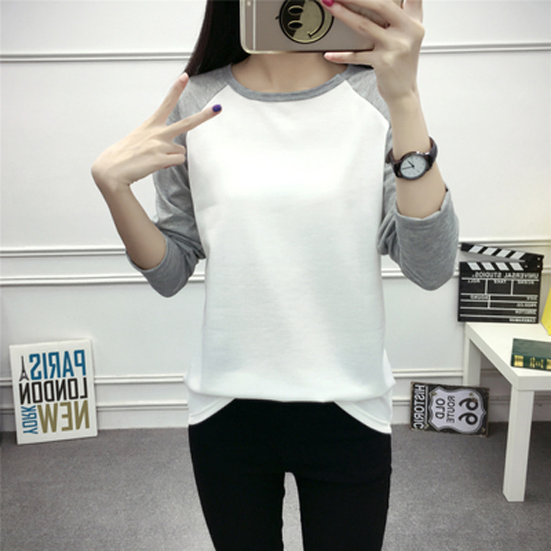 Wholesale autumn and winter long sleeve T-shirt thin sweater pullover women's loose large size slim fit student clothing couple's class clothes Wholesale autumn and winter long sleeve T-shirt thin sweater pullover women's loose large size slim fit student clothing couple's class clothes