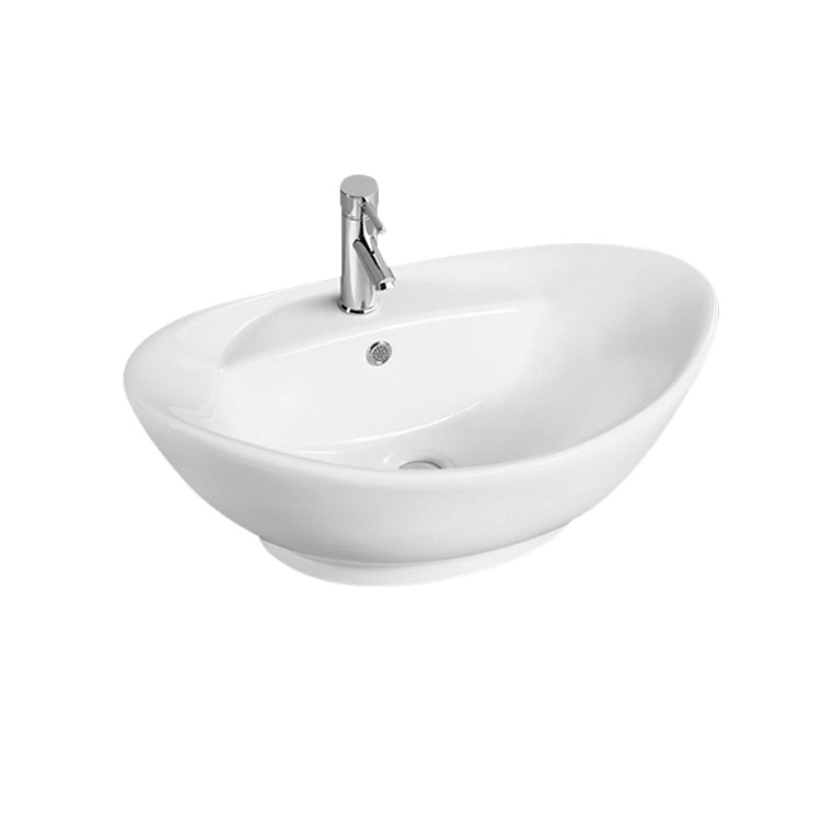 Lavabo artístico Hengying con forma de lingote, diseño integrado de cerámica, simple y elegante, adecuado para baños pequeños y uso doméstico.