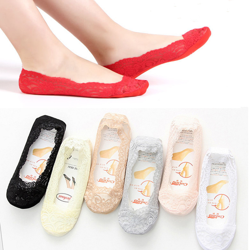 Lace Socks, Women's Socks, Boat Socks, Cotton Socks, Summer Ultra-Thin Low-Cut Korean Cute Japanese Style Invisible Silicone Non-Slip Short Socks