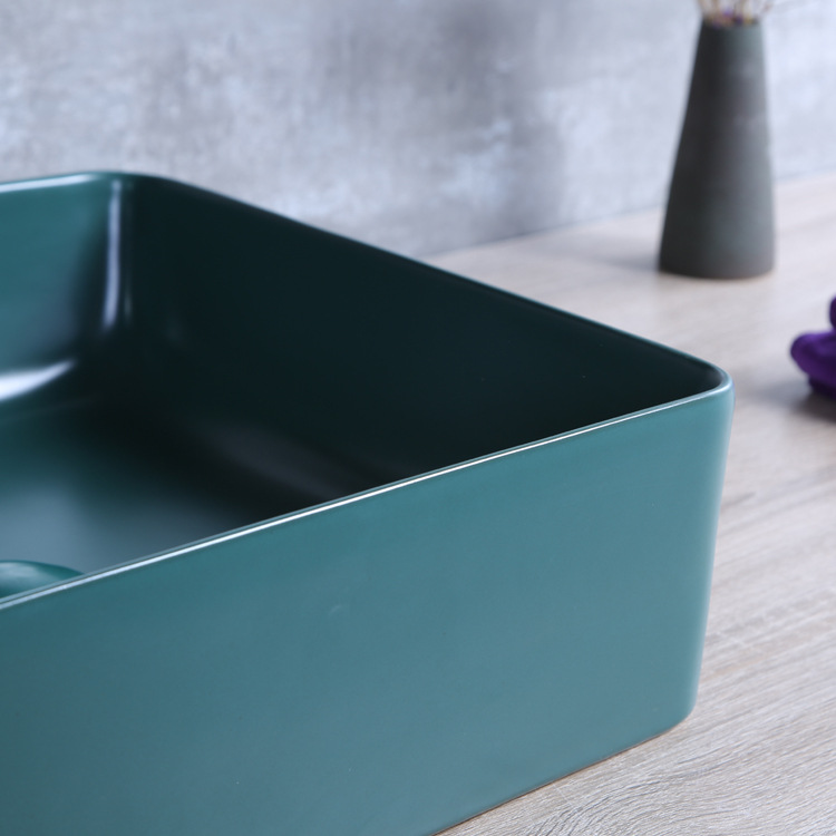 Hengying lavabo Cuenca del arte cuadrado borde fino verde oscuro cerámica simple moda nuevo estilo nórdico