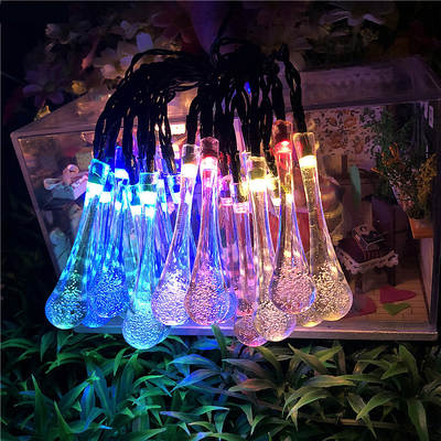 Cross-border hot sale 30LED solar water drop light string outdoor waterproof decorative light garden courtyard decorative colored light string