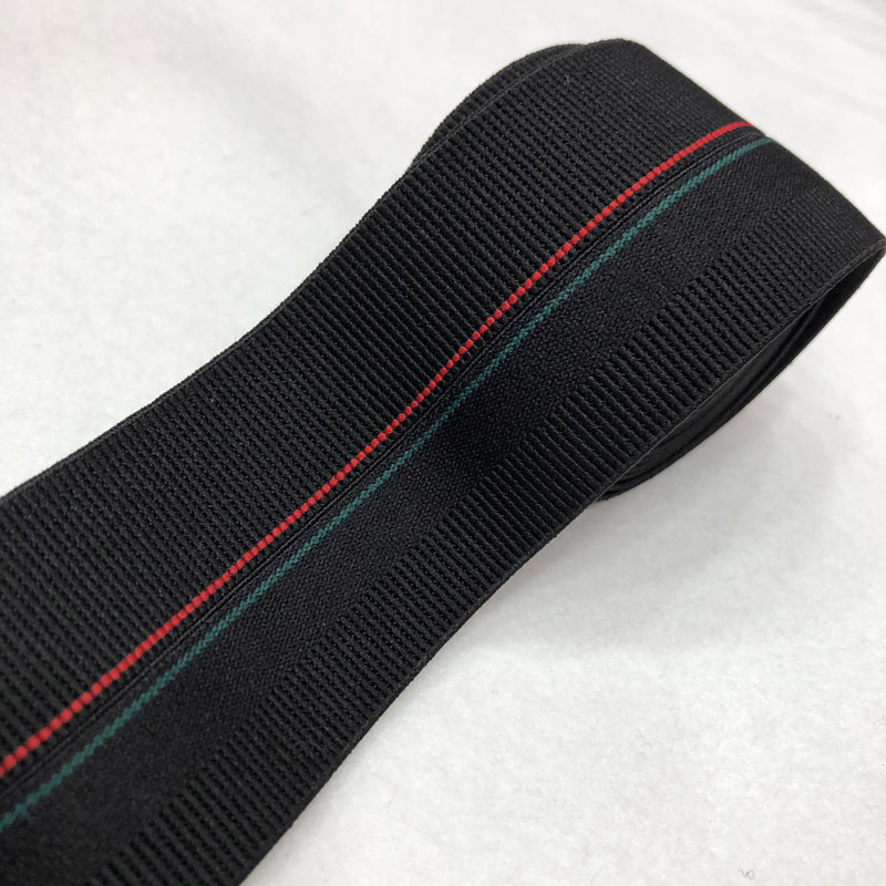 4.5CM宽度松紧拉架 厂家直销提花松紧带 黑色提红绿线松紧带拉架