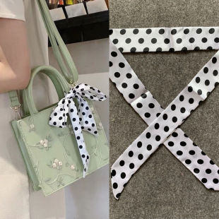 Polka dot striped fine long tangled bag handle handle handle silk ribbon decorative scarf bag ladies scarf girl