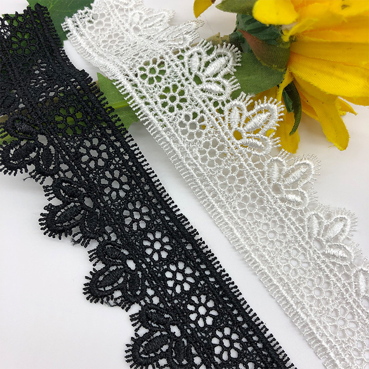 Black and White Polyester Clothing Accessories Embroider Water-Soluble Lace Decorative Wedding Dress Fabric Width 6.5cm