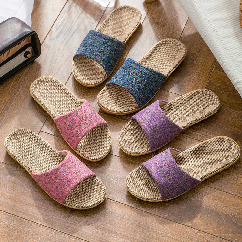 Cuatro Estaciones zapatillas de lino para las mujeres verano casa interior pareja gruesa inferior antideslizante piso de madera hecho a mano Zapatillas de casa para los hombres