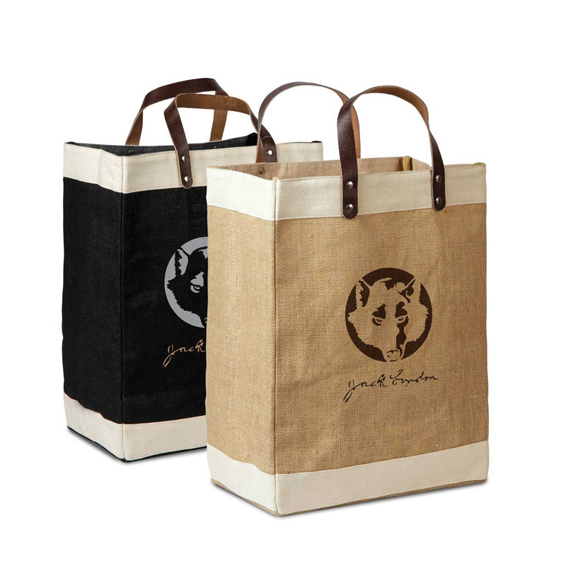 厂家直销欧美热销爆款麻布袋 皮革手提麻布购物环保袋 可印logo