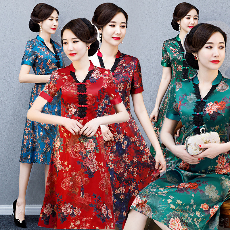 Special Cheongsam Dress for Mothers, Easy to Put On, New Summer Xin Deqi Improved Cheongsam, Casual for Older Women in Autumn and Winter