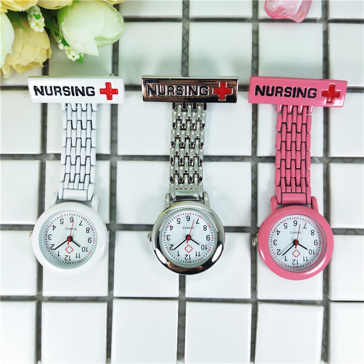 In stock Factory Direct Sales Zinc Alloy rectangular nurse watch luminous pointer smiley face nurse hanging watch chest watch pocket watch