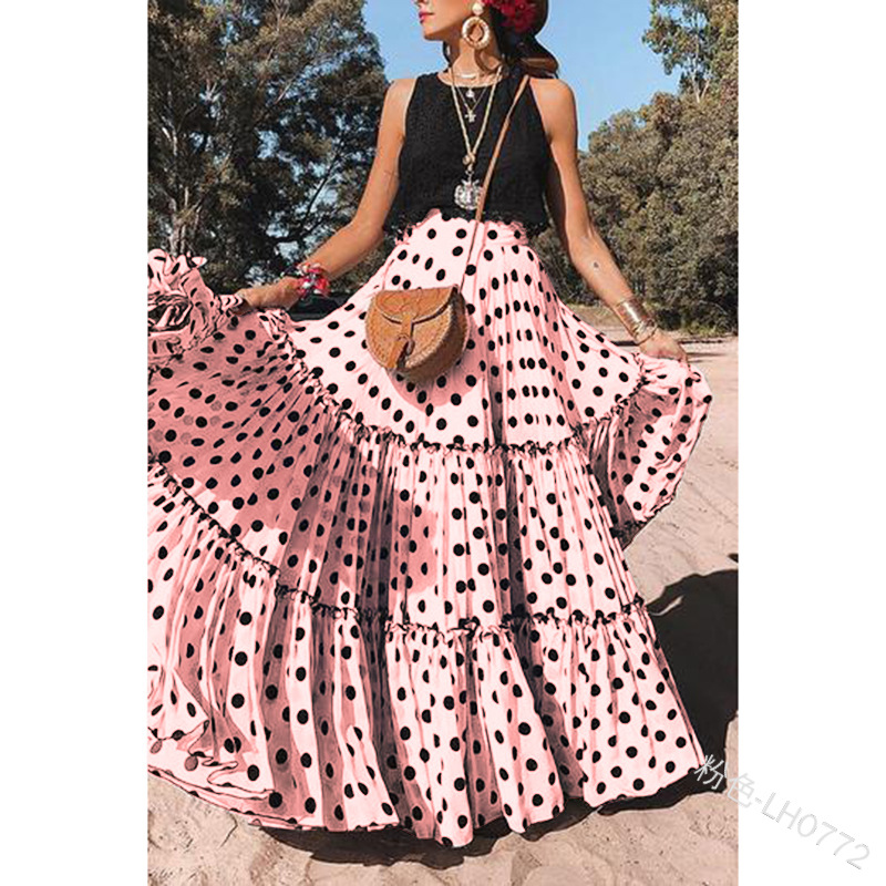 Nueva falda larga holgada de moda para mujer, estilo europeo y americano, con lunares y múltiples capas, ideal para verano y otoño 2026, ideal para Amazon y el comercio transfronterizo.