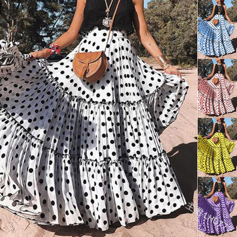 Nueva falda larga holgada de moda para mujer, estilo europeo y americano, con lunares y múltiples capas, ideal para verano y otoño 2026, ideal para Amazon y el comercio transfronterizo.