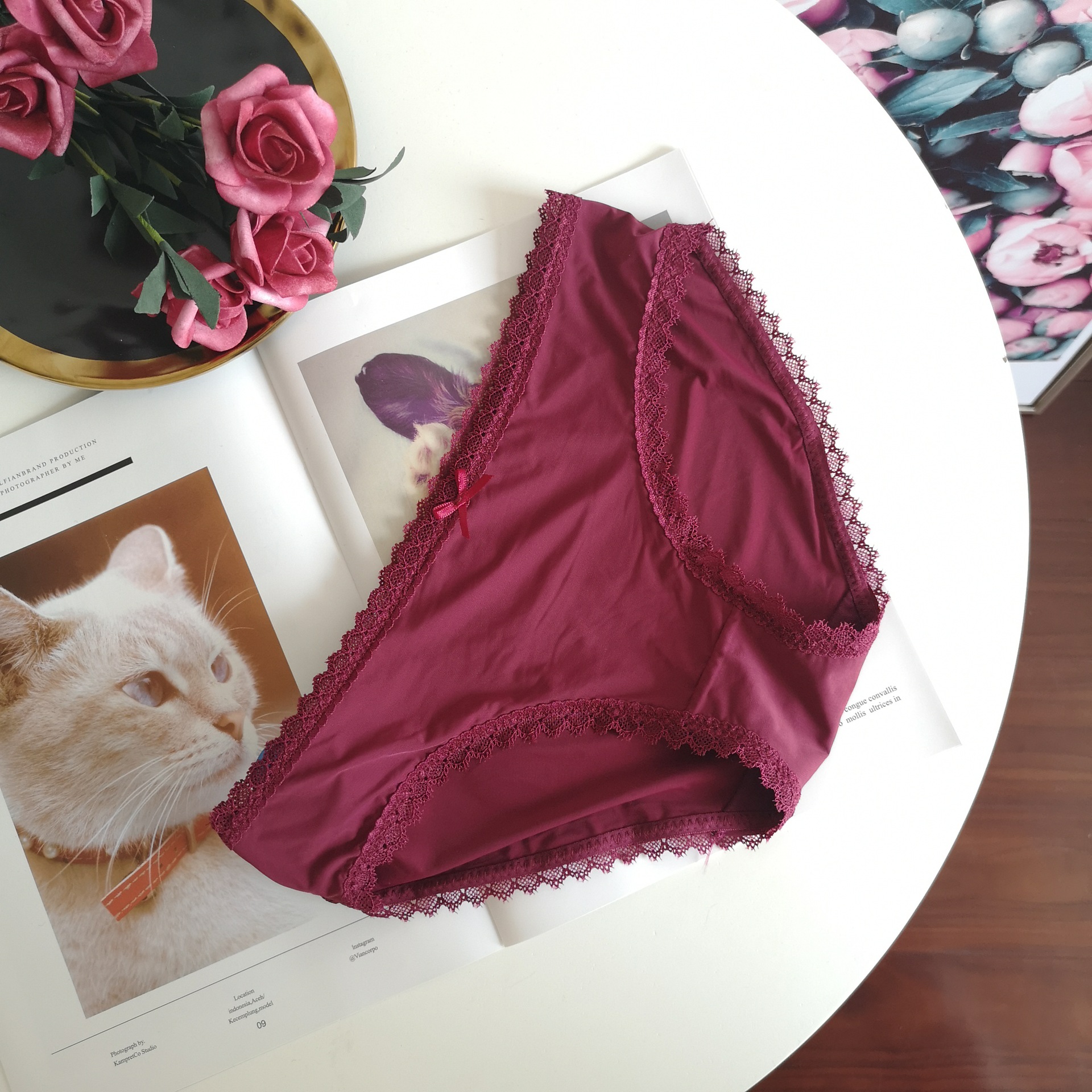 INS estilo cómodo color sólido simple cintura media estudiante ropa interior de seda de hielo verano de las Mujeres Nuevo estilo japonés Dalian caliente